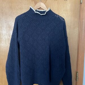 Sezane Navy Blue Cowl Neck Sweater